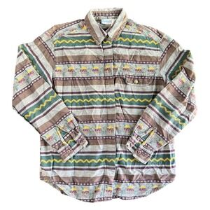 Backroad Blues‎ Mens Medium Southwestern Stripe Cotton Button Up Shirt Brown Grn